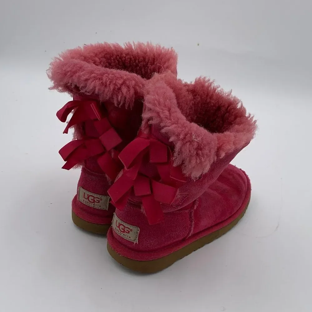 UGG bright pink double Bailey Bow girls size 2 with added gemstone mermaid